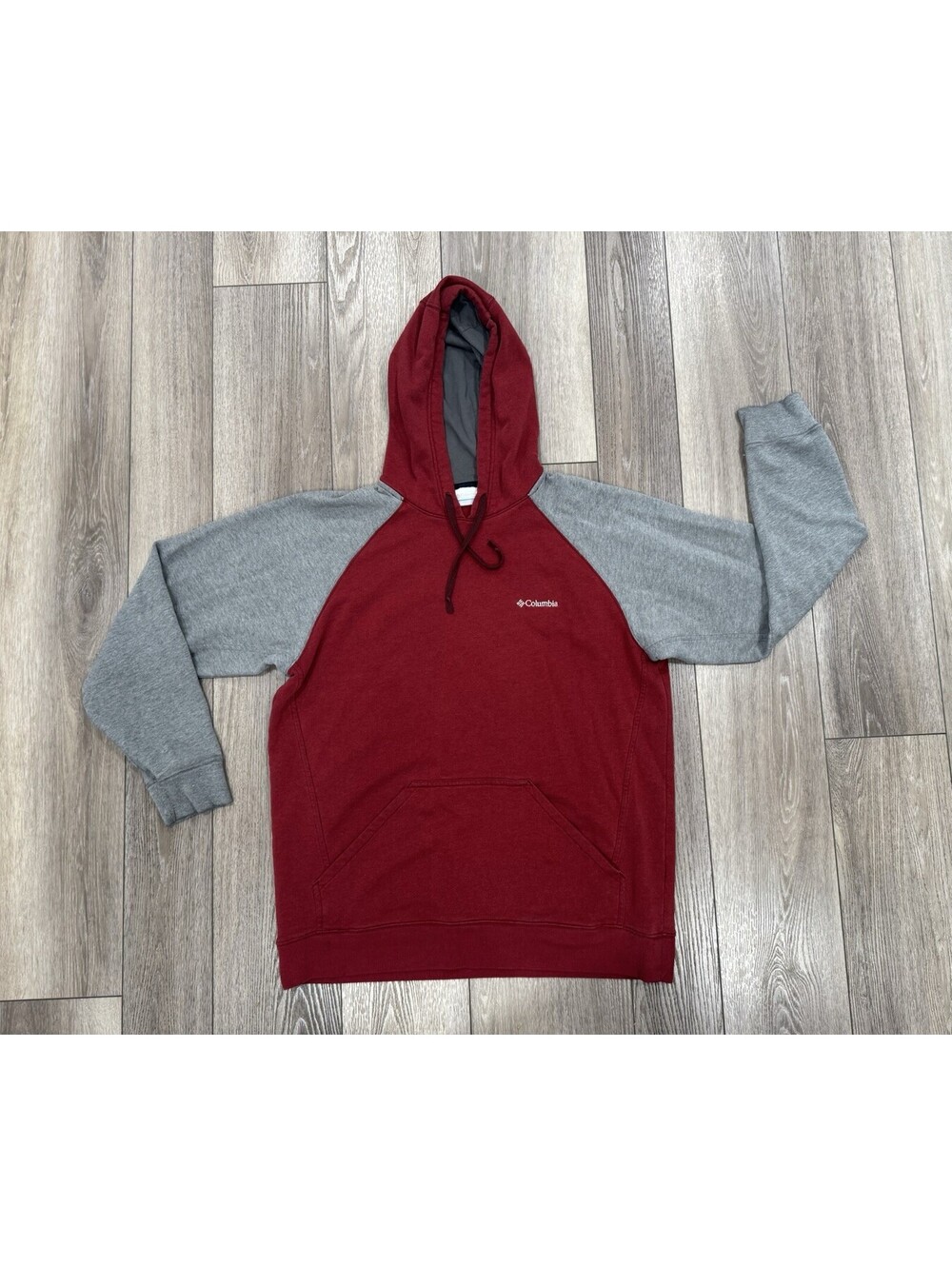 Columbia Men's Hoodie Sweatshirt - Gray / Maroon - Size Medium